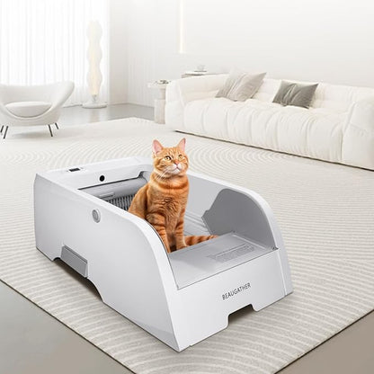 S6 Self Cleaning Litter Box, Upgraded Automatic Cat Litter Box Self Cleaning That Can Use Clumping Cat Litter, Open Design with Cats Taking to It Immediately, Anti Pinch and Odorless(Dark Gray)
