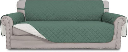 Easy-Going 4 Seater Sofa Slipcover Reversible Sofa Cover Water Resistant Couch Cover with Foam Sticks Elastic Straps Furniture Protector for Pets Children Dog Cat (XX-Large, Cyan/Ivory)