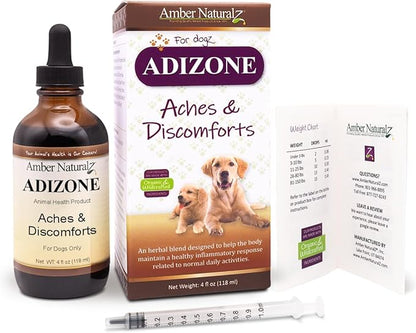 Amber NaturalZ Adizone Herbal Supplement for Dogs | Supports Healthy Inflammatory Response, Occasional Discomfort, and Joint Function | Natural Aid for Active and Aging Canines 4 Fluid Ounces