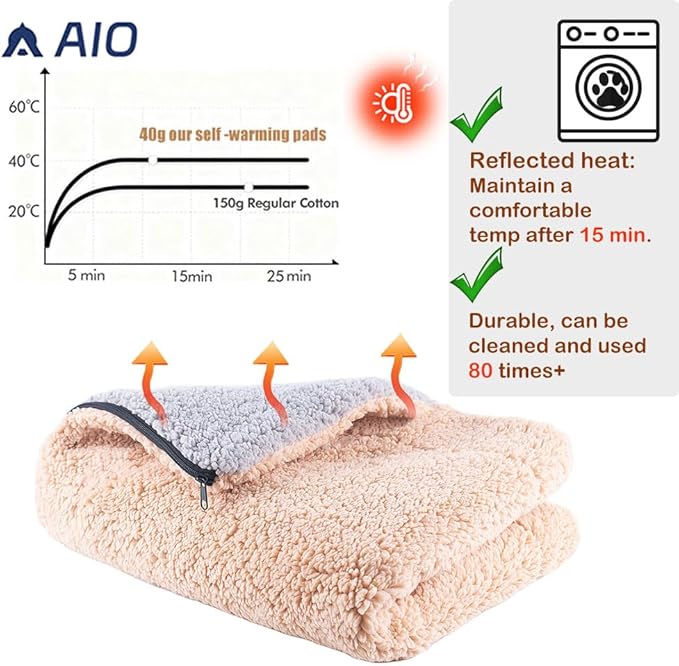 AIO Self-Warming Cat Bed Pad Advanced Extra Warm Thermal Pet Pad for Indoor Outdoor Pets with Removable Cover Outdoor Pet Houses Washable Non Electric Self Heating Cat Bed 16.96 * 22.05in