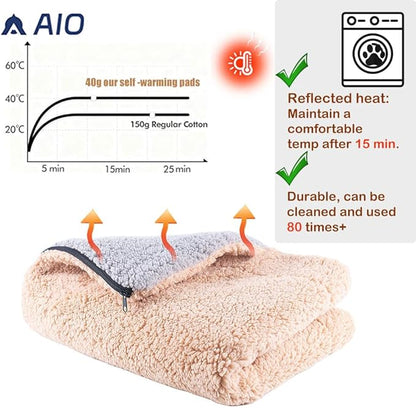 AIO Self-Warming Cat Bed Pad Advanced Extra Warm Thermal Pet Pad for Indoor Outdoor Pets with Removable Cover Outdoor Pet Houses Washable Non Electric Self Heating Cat Bed 16.96 * 22.05in