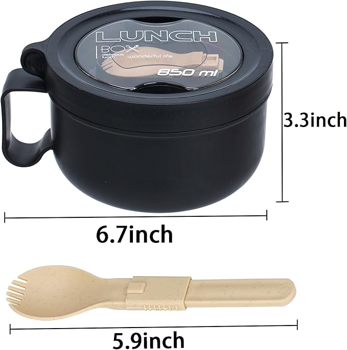 2 Pack Soup Bowl with Handles, Microwave Ramen Bowl with Lid for Soup and Instant Noodles,Oatmeal, Gumbo, Salad,BPA Free(Black Black)
