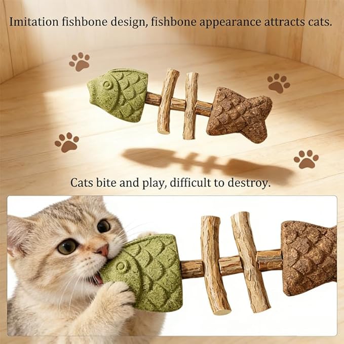 3PCS Cat Dental Toys Health Chew Creative Fishbone Shape Teething with Catnip Fix Your Cat’s Health Natural Wooden Teeth Cleaning Stick Multi Flavor Options Durable Feline Tooth Care Tool