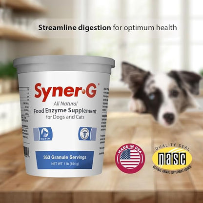PHS Syner-G Digestive Enzymes Supplement for Dogs and Cats - Alpha-Amylase, Lipase, Cellulase, and Protease - Digestion Support, Absorption of Nutrients, Skin Health - 454 Grams