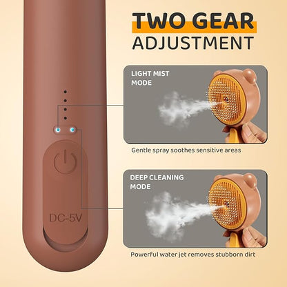 Pecait Cat Steam Brush, Self Cleaning Pet Spray Hair Removal Comb with Release Button, 3 in 1 Cat Brush for Indoor Cats, Waterproof Pet Grooming Brushes for Long Short Haired Dogs Cats（Brown）