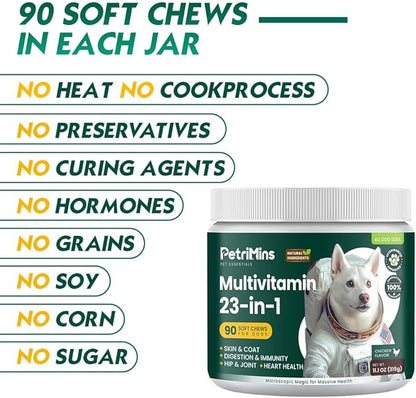 23-in-1 Dog Vitamins Supplements, Multivitamin Treats for Dogs with Glucosamine & Omega-3, Comprehensive Support for Hip & Joint, Digestion, Immune Health, Skin, Heart - 90ct, Chicken