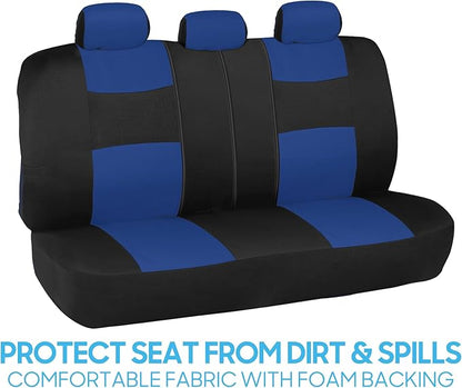 BDK PolyPro Car Seat Covers Full Set in Blue on Black, Front and Rear Split Bench Seat Covers for Cars, Easy to Install Car Seats Cover Set and Accessories for Auto Trucks Van SUV - Blue