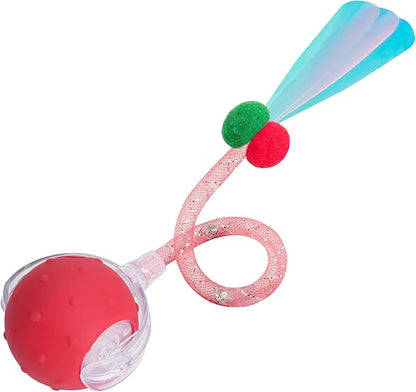 Interactive Cat Toys Ball for Indoor Cats, 2025 New Generation Automatic Moving Ball Toy with Elastic Mesh Tail, Chirping & Obstacle Avoidance and Motion Activated, Red【Rechargeable】