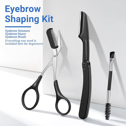 TsMADDTs Eyebrow Kit, 8 in 1 Eyebrow Trimmer Scissors, Tweezers for Women, Razor, Brush with Travel Bag, Tweezers Set for Women and Men, Professional Shaping Grooming Kit