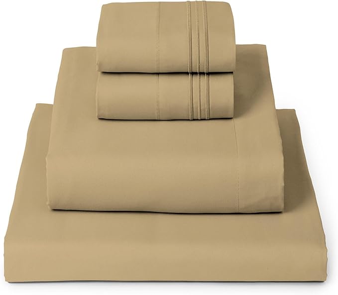 Mellanni King Sheets Set - 4 PC Iconic Collection Bedding - Hotel Luxury, Extra Soft, Cooling Bed Sheets - Wrinkle, Fade, Stain Resistant (King, Gold)