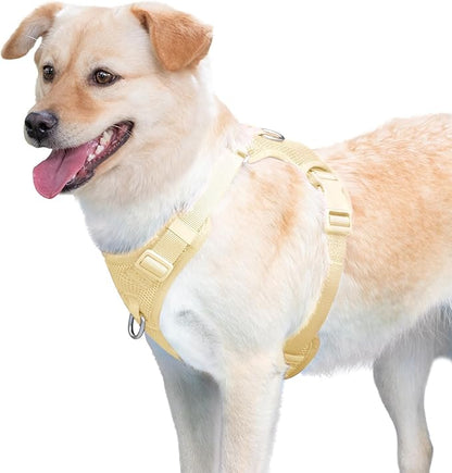 No Pull Dog Harness for Small Medium Large Dogs - Adjustable 2 Layer Mesh Dog Vest with Dual Clip, Escape Proof, Quick Release, Lightweight Breathable Mesh for Walking Hiking (Light Yellow,XL)