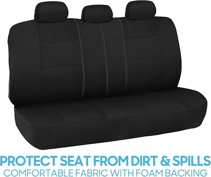 BDK PolyPro Car Seat Covers Full Set in Solid Black, Front and Rear Split Bench Seat Covers for Cars, Easy to Install Car Seats Cover Set and Accessories for Auto Trucks Van SUV - Solid Black