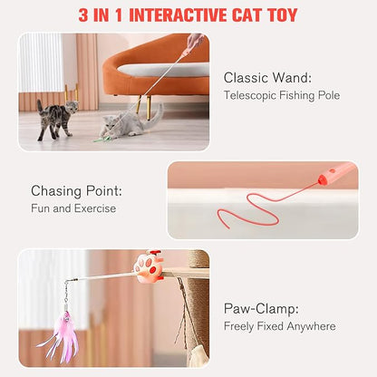 BEBOBLY 3-in-1 Retractable Cat Wand Toy for Indoor Cats