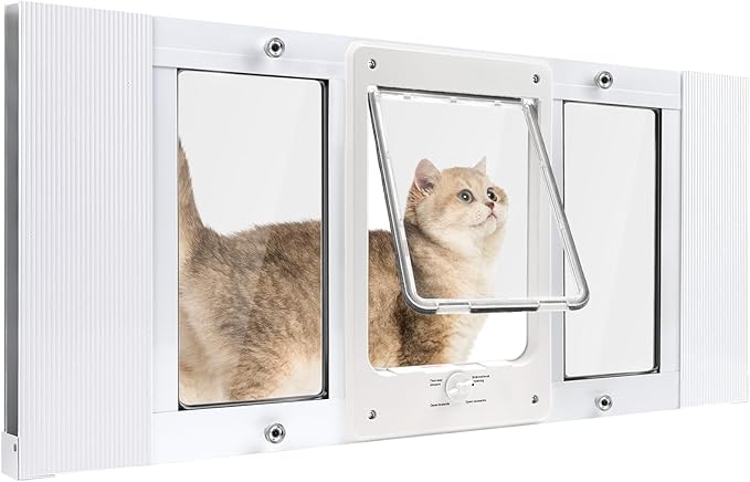 Full-Size Window Pet Door for Cat&Small Dog, Fits 36"- 40" Width Windows, Quick-Fit Cat Door Window Insert, 4 Locking Mechanisms,Magnetic Closure Cat Door for Window,Aluminum Frame Pet Door for Window