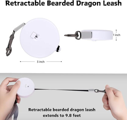 3 Pack Bearded Dragon Harness and Leash Set - Adjustable Soft Leather Lizard Harness with Retractable Leash Small Animal Traction Rope Walking Vest Accessories for Reptile Squirrel Rat (Black)