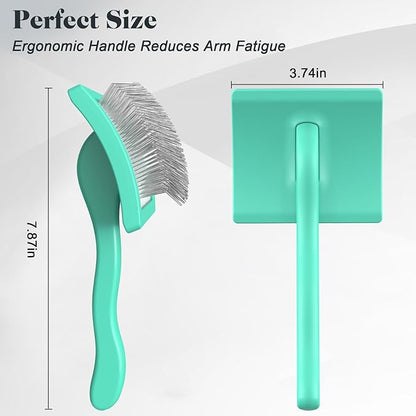 2PCS Slicker Brush for Dogs & Pet Comb,Professional Dog Grooming Brush (Goldendoodles,Poodles,Labradoodles) with Extra Long Pins to Effectively Remove Tangles, Knots and Mats (Cyan, Large)