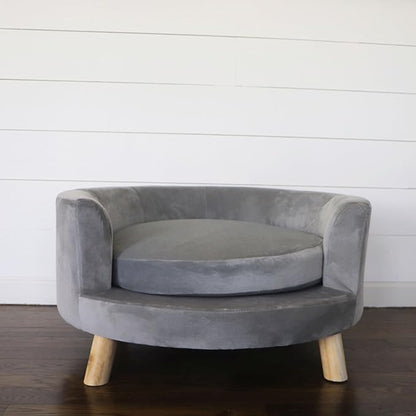 CRITTER SITTERS 28-In. Faux-Velvet Gray Dog Couch for Small to Medium-Sized Dogs, Modern and Stylish Elevated Dog Bed, Durable and Comfortable Pet Beds