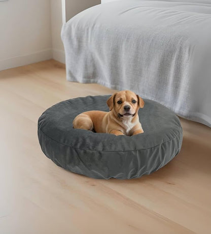 Elastic Round Dog Bed Replacement Cover Washable Easy Clean Not Waterproof 42 Inch Grey Velvet