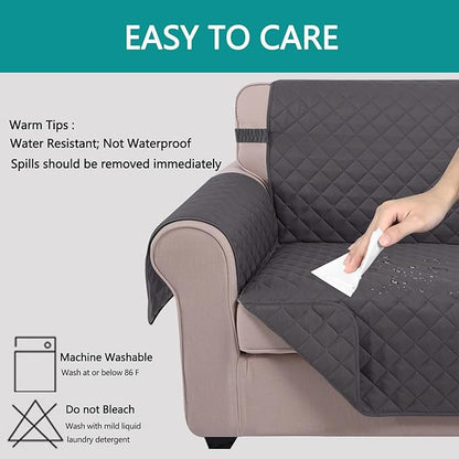 U-NICE HOME Reversible Oversized Chair Covers Quilted Water Repellent Pet Protectors with Elastic Straps(28''Armchair, Dark Grey/Dark Grey)