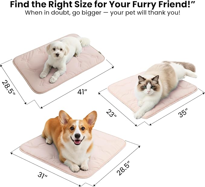Self Cooling Mat for Dogs & Cats, 41x28.5 Soft Breathable Cold Crate Pad for Pet, Portable Washable Kennel Bed for Outdoor Summer with Non-Slip Bottom and Chill Cool Fiber, Blush Pink