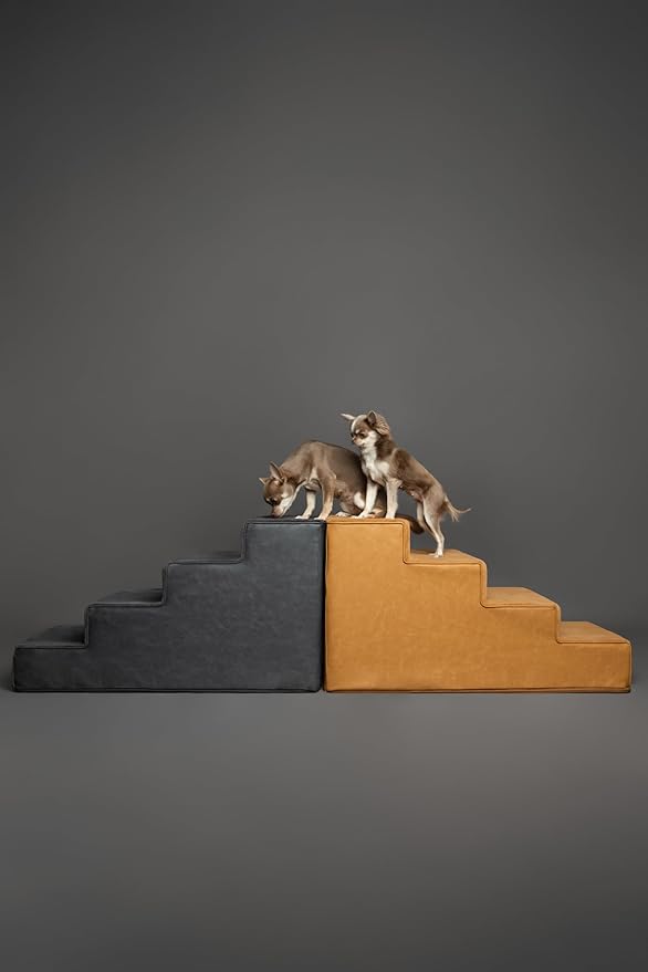 Noah & Paw Dog Stairs, Dog Ramp for Bed (17" Extra Wide) Pet Stairs for High Bed, Design to Fit Small and Large Breeds, Durable 4 Pet Steps for Couch (35 Foam Density) Leather Collection