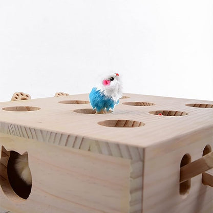 Interactive Wooden Whack-A-Mole Cat Toy, Engaging and Durable Play for Cats and Kittens, Keeps Pets Entertained and Stimulated, Natural Wood Design, Perfect for Indoor Exercise and Fun - Pet Gift Idea