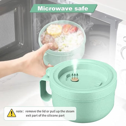 Rarapop 28.7oz Microwave Soup Bowl Containers with Lids, Wheat Straw Ramen Noodles Cup Mug for Instant Noodles,Oatmeal, Gumbo, Salad,Crunch,Cereal & More - Easy-Grip Design, Green