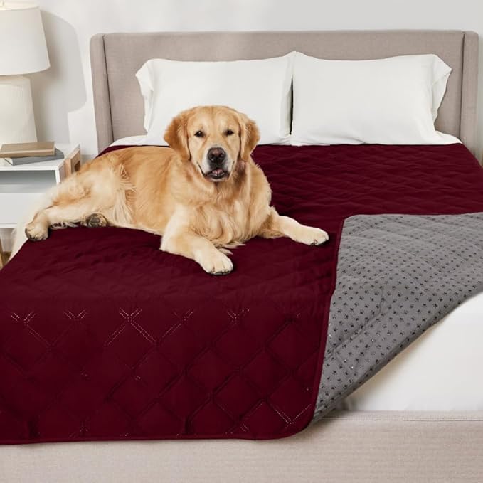 GORILLA GRIP Waterproof Dog Blanket, 102x82, Leakproof Couch Cover for Dogs, Silicone Grip Backing, Protects Sofa, Sectional, Bed, Crate, Car & RV, Tear-Resistant Washable Senior Pet Blanket, Burgandy