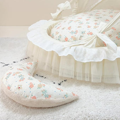 Elegant Pet Bed with Ruffles, Cradle Bed for Small Dogs Puppy Kitten Luxury Bed Sofa (M 21.3''Lx17.7''Wx11.8''Th, Cotton Begonia)