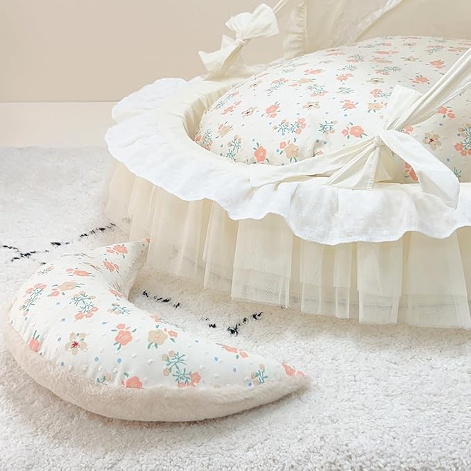 Elegant Pet Bed with Ruffles, Cradle Bed for Small Dogs Puppy Kitten Luxury Bed Sofa (L 25.6''Lx21.7''Wx17.3''Th, Cotton Begonia)