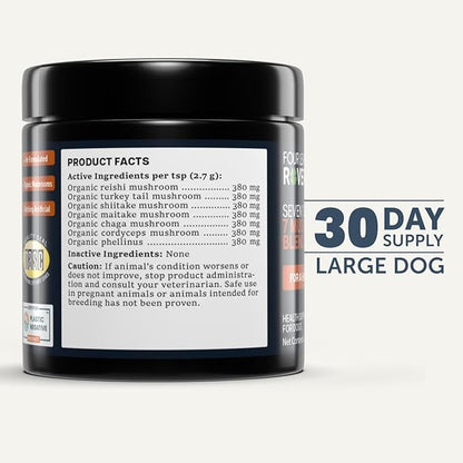 Four Leaf Rover Seven Shrooms - Organic Mushroom Supplement for Dogs - Veterinarian Formulated Whole Mushroom Extract