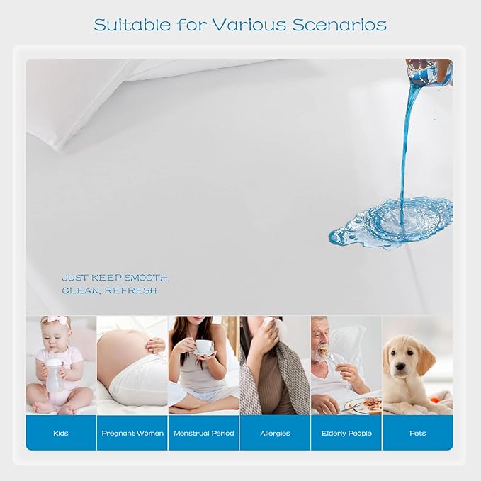 GRT 2 Pack Queen Mattress Protector Waterproof, Breathable & Noiseless Waterproof Mattress Protector Fitted Deep Pocket from 5" to 21", Smooth Queen Bed Mattress Cover Machine Washable