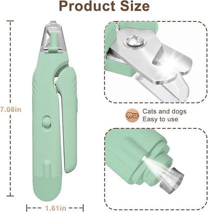 2-in-1 Dog Nail Clippers and Cat Nail Clippers with Light, Quick Sensor and Safety Guard, USB Rechargeable Pet Nail Trimmer with 2 LED Lights for Large Medium Small Dogs and Cats (Light Green)