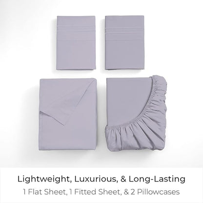 Mellanni Twin XL Sheet Set - 4-Piece Iconic Collection Bedding, (Including 2 Pillowcases), 16-Inch Deep Pocket, Easy Care, Extra Soft, Cooling Sheets, Brushed Microfiber - Lavender