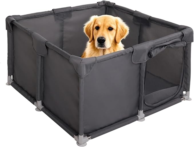 Puppy Playpen Indoor for Small Pets, 37"x37"x18.5" Dog Playpen with Zipper Door, Portable Oxford Fabric Pet Pen Anti-Tipping Design for Puppies, Kittens, Rabbits