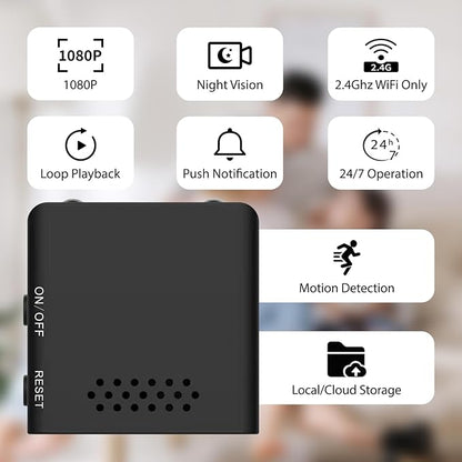Mini Indoor WiFi Camera Home Security Room Body Cameras Nanny Cam Small Smart Home Outdoor Cams Pet Dog Baby Camera HD House Portable Camaras Motion Detection Night Vision Cam No Need WiFi Door Camara