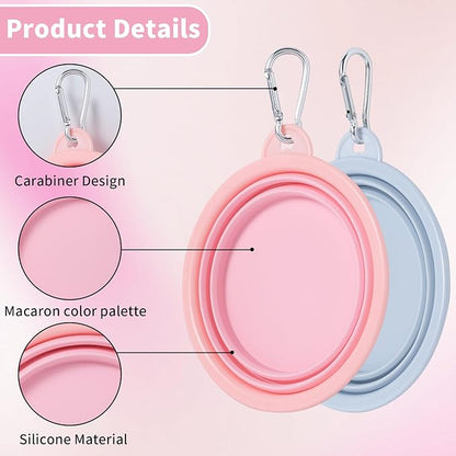 SLSON Collapsible Dog Bowl, 2Pack Macaron Color Pet Travel Bowls Silicone Foldable Water Feeder Dish for Small to Large Dogs Cat Walking Hiking Camping (Macaron Coral and Light Grey, Large)