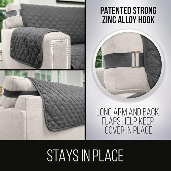 Sofa Shield Couch Slip Covers for Dogs, Reversible Furniture Protector with Strap, Stain and Tear Resistant Cushion Cover, 78 inch Seat, Machine Washable Slipcover Dog Pets Cats, Charcoal