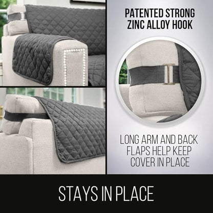 Sofa Shield Couch Slip Covers for Dogs, Reversible Furniture Protector with Strap, Stain and Tear Resistant Cushion Cover, 78 inch Seat, Machine Washable Slipcover Dog Pets Cats, Charcoal