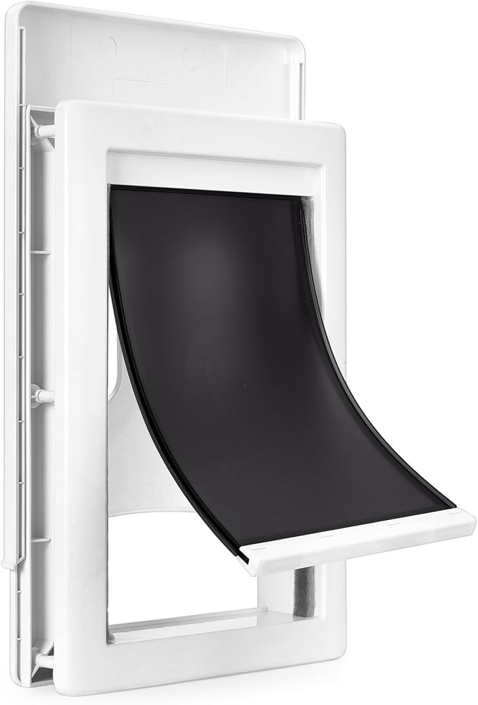 Amazon Basics Adjustable Plastic Dog and Cat Door, Medium,10.5’’ x 15’’ x 3.9'', White and Grey