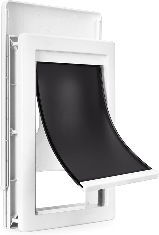 Amazon Basics Adjustable Plastic Dog and Cat Door, Medium,10.5’’ x 15’’ x 3.9'', White and Grey