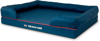 The Dog’s Bed Orthopedic Memory Foam Dog Bed with Bolsters for XL Dogs, Waterproof Washable Cover, Anti-Slip Base, Calming Surface – CertiPUR-Certified Foam, Oxford Fabric, Blue with Dark Red Trim, XL