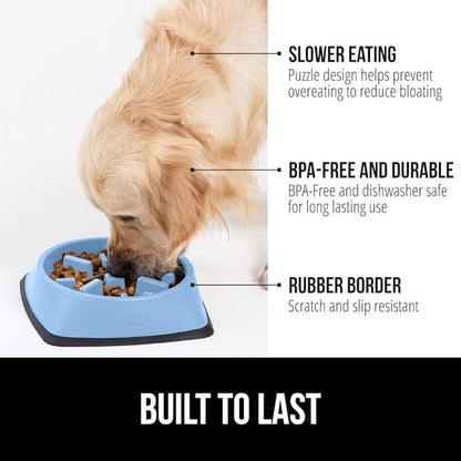 GORILLA GRIP Patented BPA Free Slow Feeder Dog Bowls, Interactive Puzzle Toy for Dogs and Cats Food Training Enrichment, Keeps Pets Busy and Prevents Puppy Overeating, Small Breeds, 1 Cup, Light Blue
