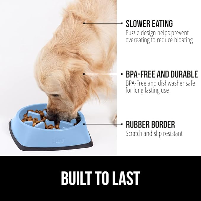 GORILLA GRIP Patented BPA Free Slow Feeder Dog Bowls, Interactive Puzzle Toy for Dogs and Cats Food Training Enrichment, Keeps Pets Busy and Prevents Puppy Overeating, All Breeds, 2 Cup, Light Blue