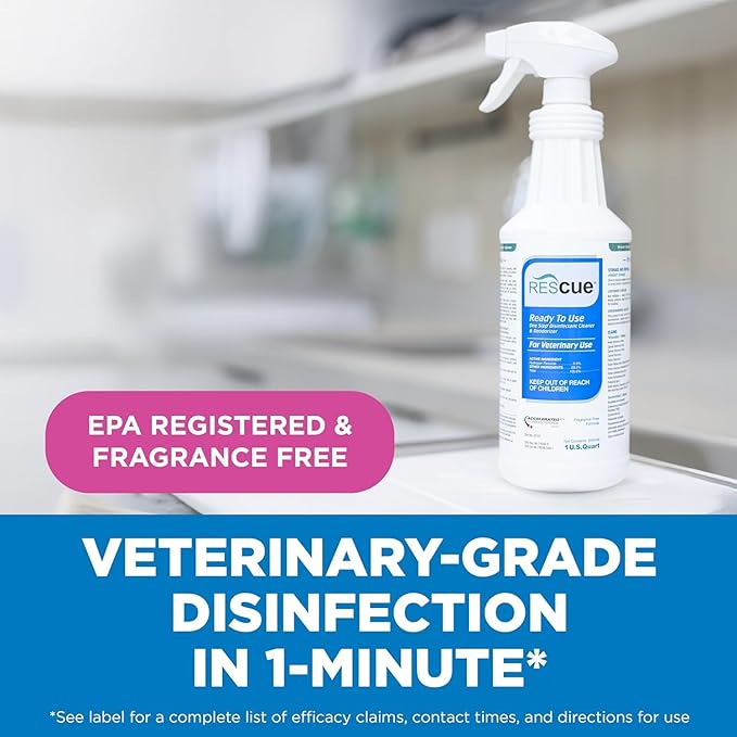 REScue One-Step Ready-to-Use Disinfectant Cleaner & Deodorizer – For Veterinary Use, Animal Shelters, Pet Foster Homes, Kennels, Litter Box – 32 Ounce RTU (6 Pack)