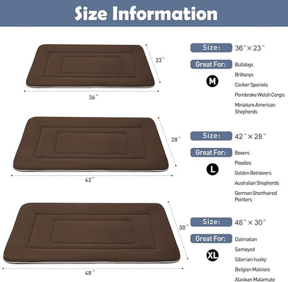 JoicyCo Dog Bed Soft Dog Crate Bed Pad Mat, 48 in Non Slip Bottom Washable Beds for Extra Large Dogs, Pet Bed Mattress Kennel Pad, Dark Brown