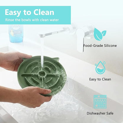 YINEYA 2 Pcs Silicone Slow Feeder Cat Bowl, Cat Slow Feeder for Food Training, Interactive Puzzle Bowls for Puppy, Kitten Dishes to Prevent Overeating, Treat Toys Suitable for Dry and Wet Food