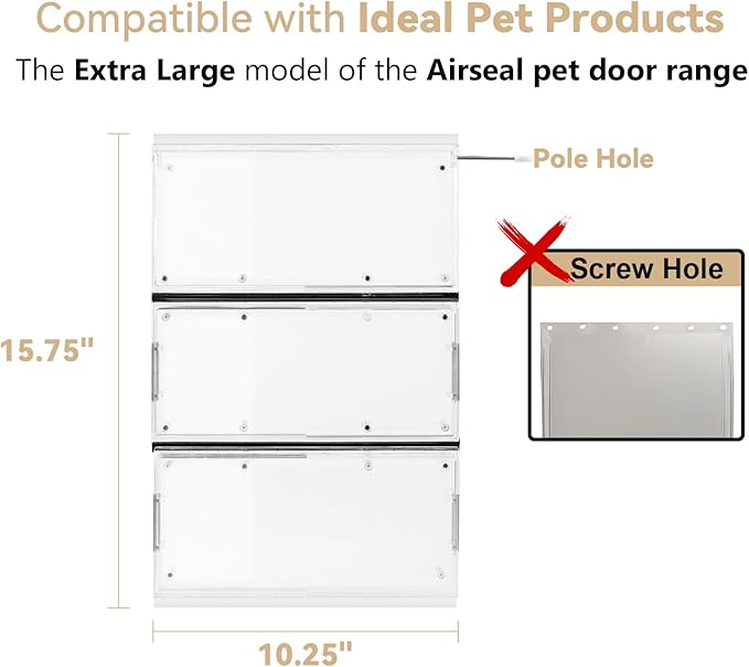3-Panel Airseal Pet Door Replacement Flap,4 Durable Spare Rubber Strips,Compatible with Ideal Pet Product 10.25"x15.75" Extra Large Pet Door,Easy Installation
