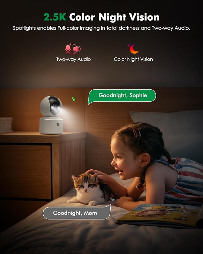 Battery Powered Indoor Camera Wireless 2 Pack, PTZ Pet Camera with 6000mAh Rechargeable, Dual-Band WiFi, 2.5K Color Night Vision, SD/Cloud Storage, 2-Way Audio, APP Remote, Cat/Dog/Home Monitoring