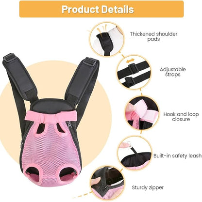 Inspack Dog Backpack Carrier/Cat Carrier, Adjustable Pet Front Carriers Travel Bag for Puppy Medium Dogs, Legs Out, Soft Ventilated Doggie Chest Carry Backpacks for Hiking/Camping, 7-11 lbs, Pink